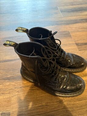 Dr. Martens Black Glitter Lace-Up Combat Boots